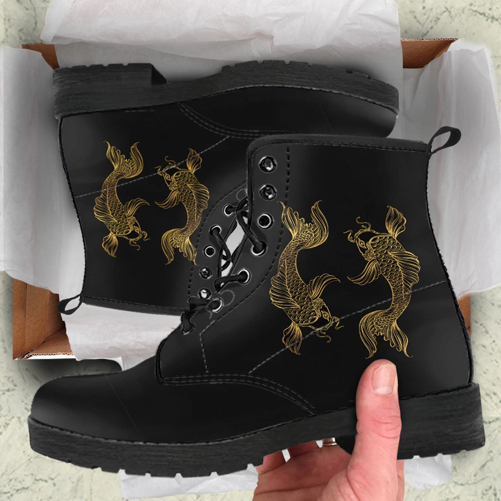 Pisces Zodiac Women Boots, Fish Lover Booties Vegan Leather Shoes