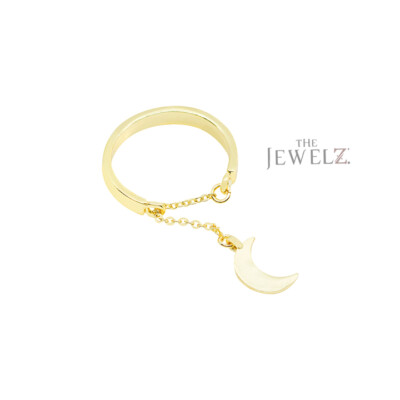 14K massives Gold baumelnder Halbmond Mond Kette Bandring Größe - 3 bis 8 US