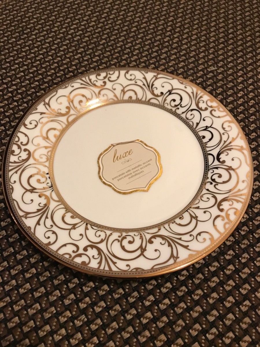 Ciroa Luxe Metallic Gold Scroll Velluto Dinner Plates S/4 ~New~