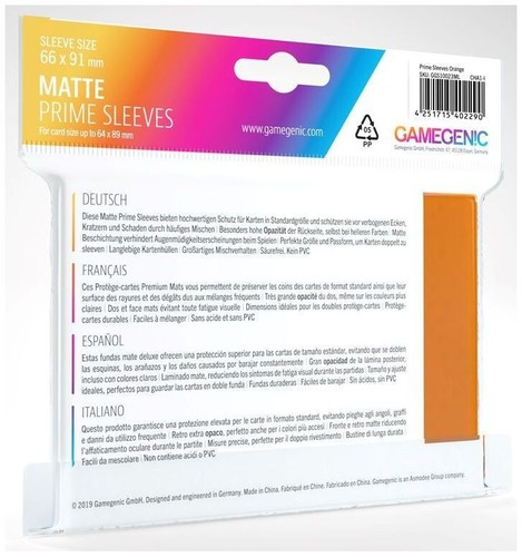 GameGenic - MATTE Prime Sleeves - Orange - Pack of 100 - Picture 2 of 3
