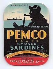 PEMCO smoked sardines can label