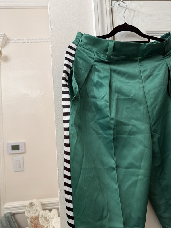 Stylewe Women's Satin Jogger Pants Stripe Side Panels Elastic Waist Green White