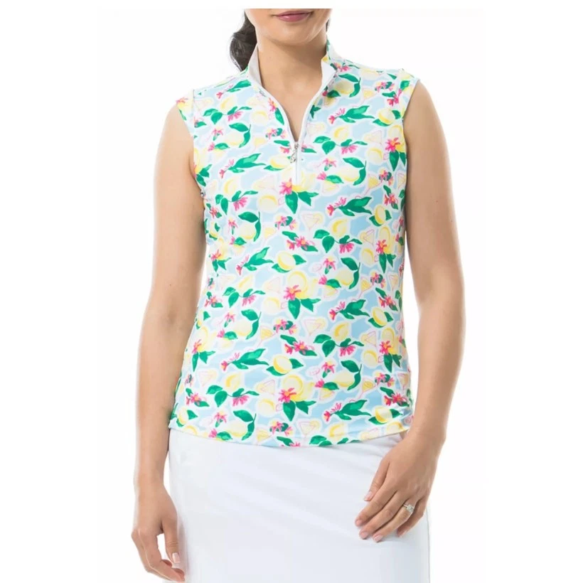 SanSoleil Women's SolCool 1/4 Zip Sleeveless Golf Top Large Lemon Drop Blue