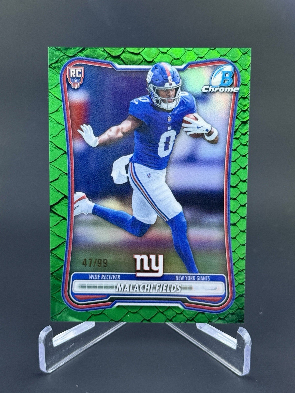 2026 Bowman Chrome Malachi Fields Green Reptilian/99 SP RC New York Giants 