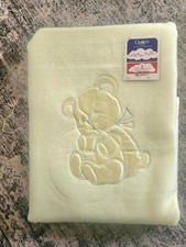 Quiltex Cream Puff Vintage Yellow BABY BLANKET Teddy Bear Satin Trim 38x40 NWT