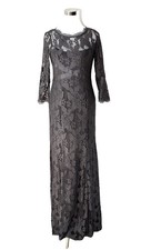 ADRIANA PAPEL Party Gala Dress / Formal Gown W/ Train 3/4 Sl. Gray Lace Sz. 4  