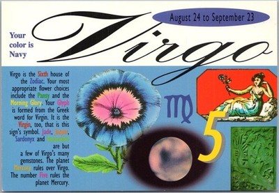 Vintage 1990s VIRGO Astrology Zodiac 4x6 Postcard ''Aug 24 to Sept. 23'' Unused