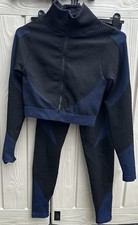 Navy Blue 2 Piece Gym Set Long Sleeve Cropped Top  Leggings UK Size Small