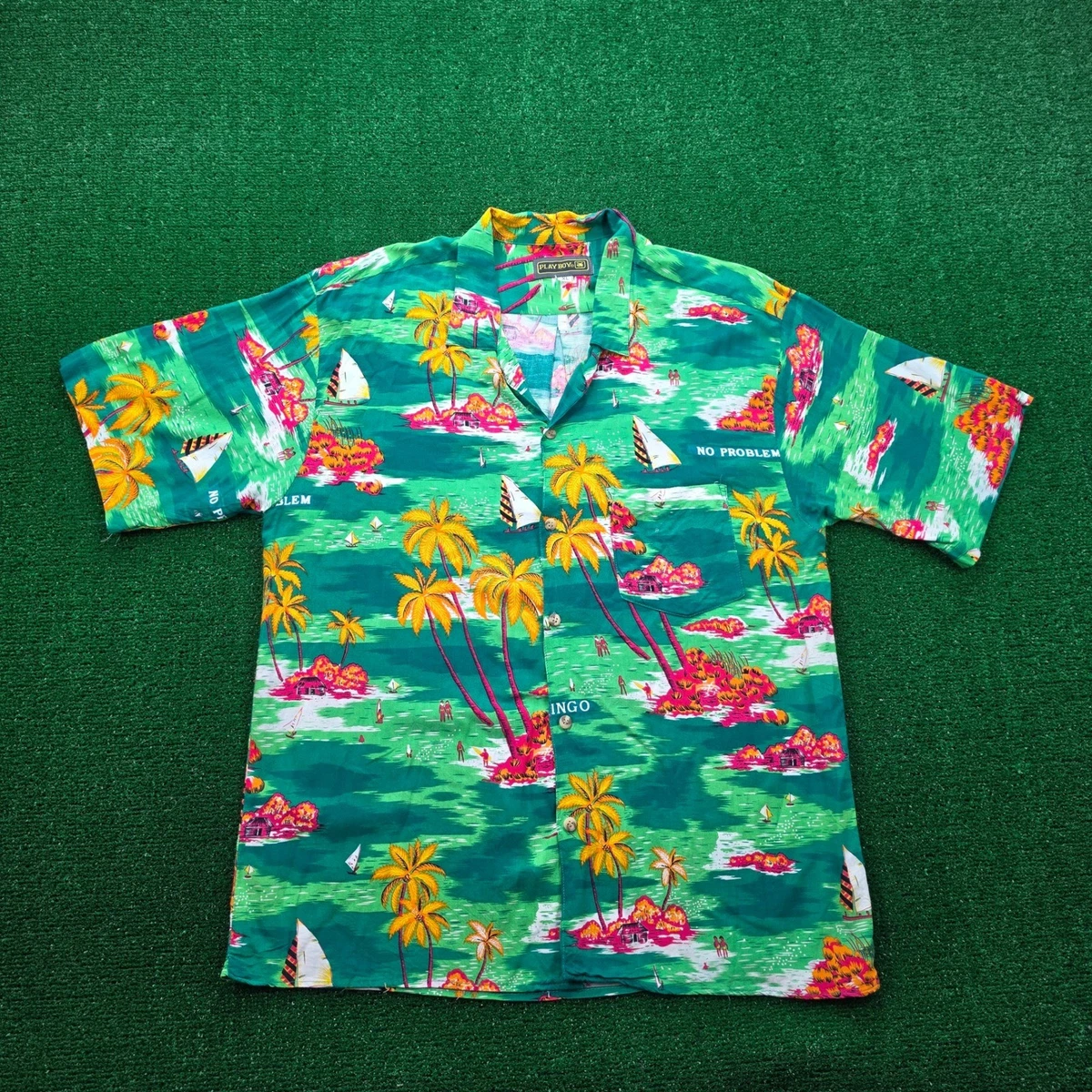 Playboy Short Sleeve Hawaiian Casual Button-Down Shirts for Men