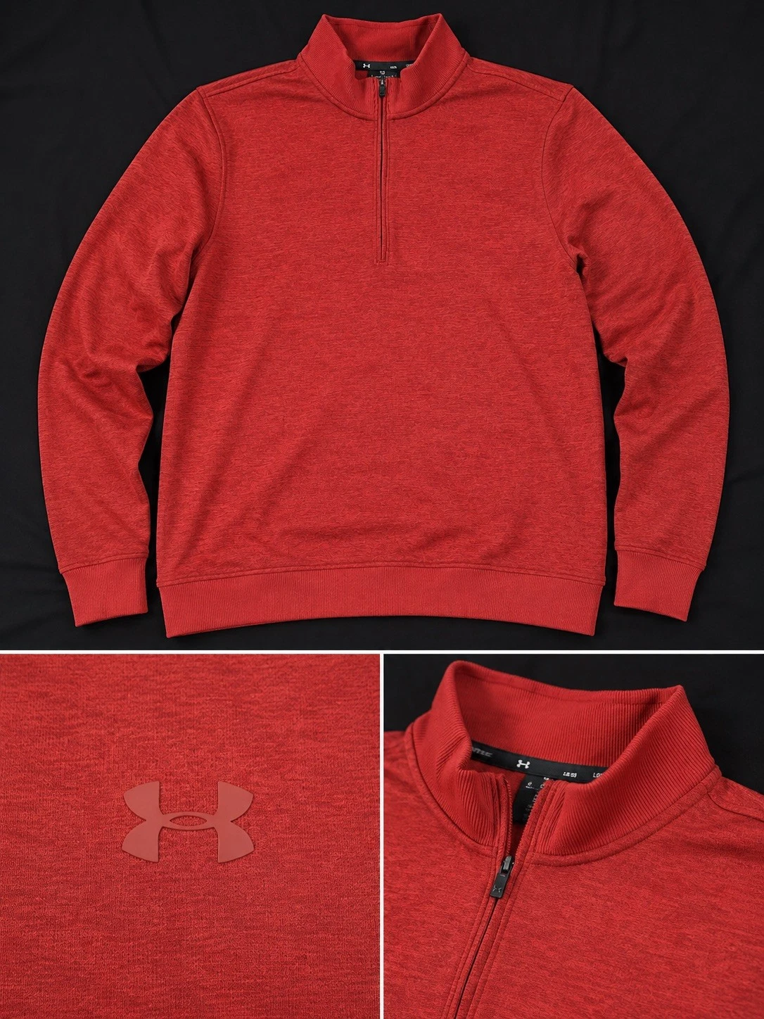 USED Under Armour 1/4 Zip Cold Gear Loose Fit Mens Sz large Pullover RED Fleece