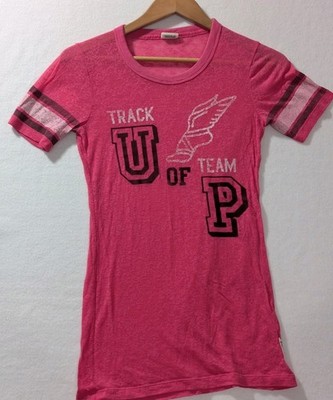 VS PINK Track U Team P Burnout Tee XS Pink Athletic Varsity Graphic Shirt