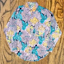 Vintage 80  s Abstract Colorful Rayon Button Down Shirt