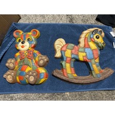 Vtg 1979 Foam Craft Nursery Teddy Bear Rocking Horse Wall Hangers Patchwork