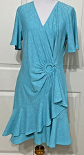NWT Michael Kors size M turquoise short sleeve ruffle fit flare dress $155 msrp
