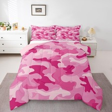 Girls Camouflage Bedding Queen Kids Teen Camo Comforter Set, Pink Abstract Ar...