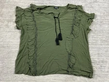 a.n.a A New Approach Top Womens XL Green Short Sleeve Blouse Ruffle