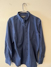 Croft  Barrow Button Up Shirt Men's Size Large Blue Solid Wrinkle Free