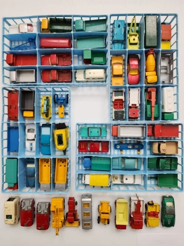 Vintage Lot of 59 Matchbox Lesney Die Cast Cars 1965-1969 with Case