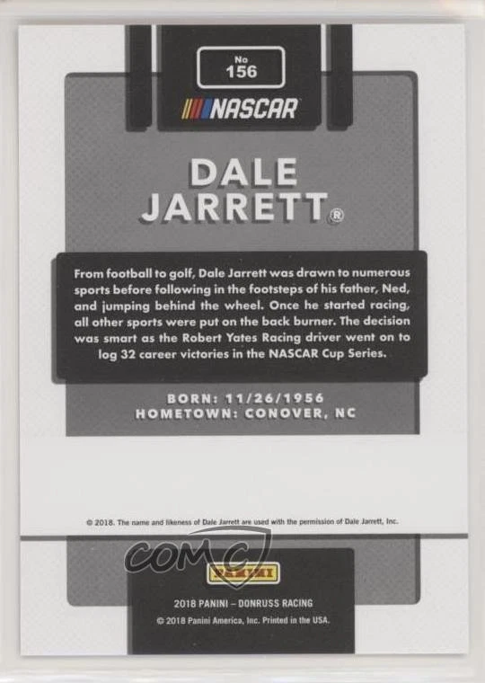 2018 Panini Donruss NASCAR Legends Press Proof Gold /99 Dale Jarrett #156 HOF - Image 2 of 2