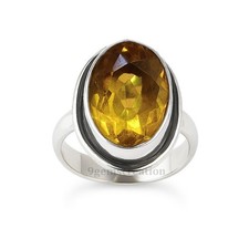 Citrine Ring, Yellow Citrine Engagement Ring, Solid Silver Statement Ring