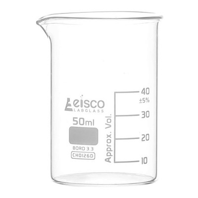 EISCO Beaker, 50ml - Low Form with Spout - White, 10ml Graduations -... 
