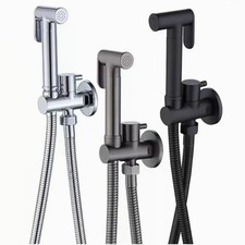 Wall Mounted Bidet Spray Gun Set with Hose - Chrome Black Gray