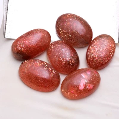 6 Stk Natürliche Sonnenstein Oval Cabochon Edelsteine Unbehandelt, Lot - Bild 1 von 4