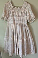 ANTIQUE GIRLS VICTORIAN/EDWARDIAN EMBROIDERED IVORY COLORED DRESS