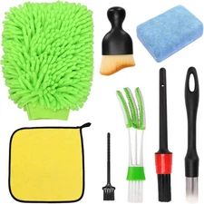 Microfiber Car Wash Mitt Applicator Towel & Detailing Brush Kit for Car SUV RV 