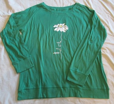 Ladies Kelly Green Cotton Blend Long Sleeve ''Let It Be'' w/Flower Top sz 2XL