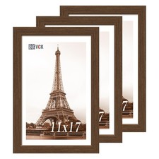 VCK 11x17 Picture Frame 3 Pack, Brown Wood Poster Frame with Exclusive Wood G...