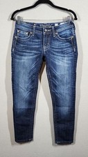Miss Me Jeans Womens 27 Blue Low Rise Skinny Embroidered Rhinestone Flap Pockets