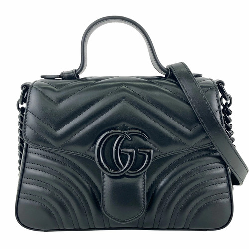 Gucci GG Marmont Mini Top Handle Bag 2Way Shoulder Handbag Leather Black M702563