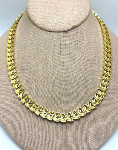 BELLEZZA 18" Goldtone Bronze Cast Link Line Necklace - Leaf - NWT image 12