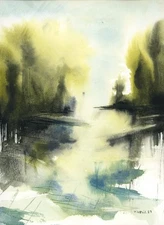 Original Watercolor Painting, Abstract landscape by Vasil Vasilev