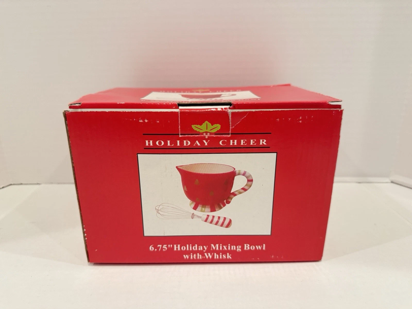 NEW Vintage Holiday Cheer 6.75 Holiday Mixing Bowl with Whisk Set In Box