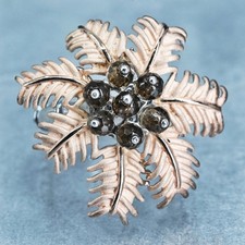 Size 8, two tone Sterling 925 silver handmade coconut tree ring smoky quartz