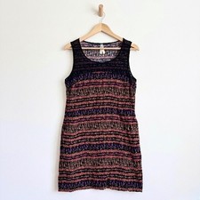 Maeve Anthropologie Floral Stripe Mini Dress Medium Black Dot Mesh Yoke Pockets