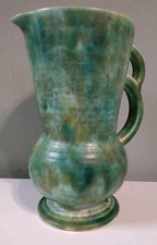 Vintage Art Deco Crown Devon Double Handled Green Mottled Jug