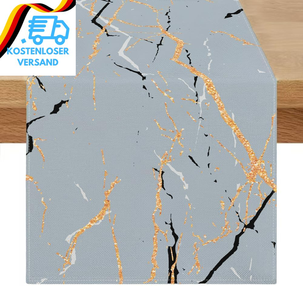 40 X 180 Cm TischläUfer Modern Grau Weiß Tisch LäUfer Leinen Marmor Goldene Text-image