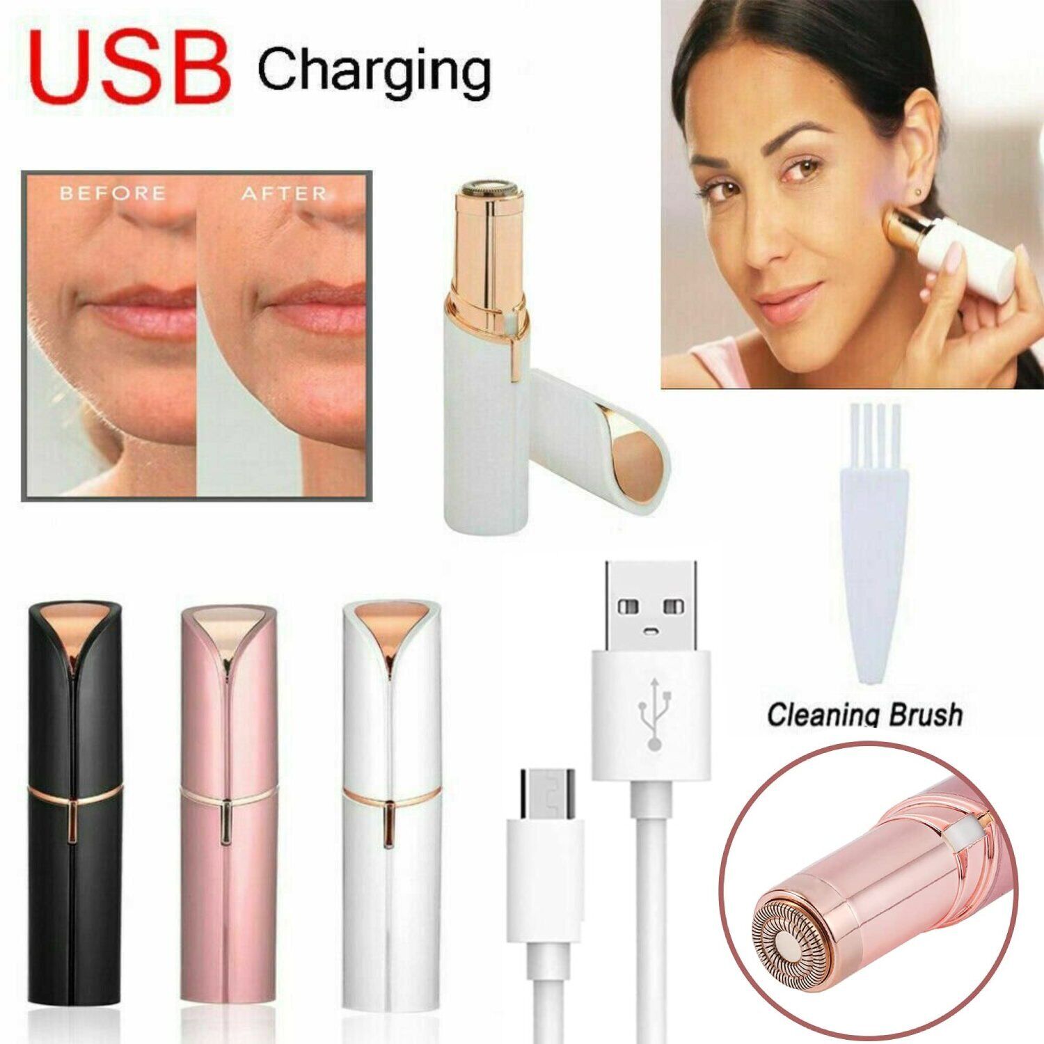 Flawless Facial Hair Remover, USB Rechargeable,18k Gold plated Results Like  JML | eBay