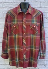 VTG Wrangler Cowboy Cut Pearl Snaps X-Long Tails Shirt 17.5-36 Made in USA