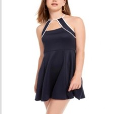 Crystal Doll Junior Womens 7 Navy Blue White Halter Mini Dress NWT CA22