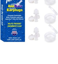 Mack's AquaBlock Swimming Earplugs, 3 Pair Comfortable, Waterproof Reusable K3H