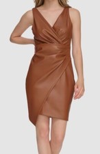 Guess Women's Brown Faux-Leather Faux-Wrap Sheath Dress Size 4