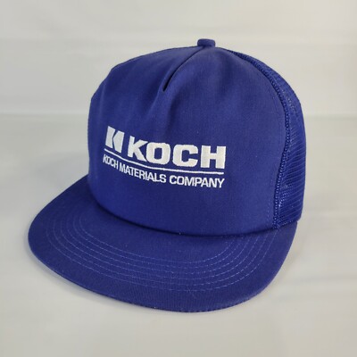 VTG Koch Blue Koch Materials Company Trucker Mesh Snapback Hat Cap Adults Size