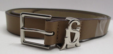 Steve Madden Womens Belt Size Medium Tan Faux Leather Silver Logo Buckle FU117