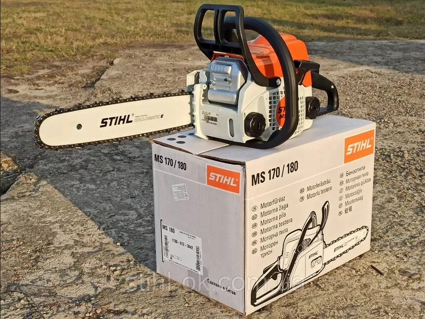 STIHL MS 180 C-BE, How to mount and bar the chain, tension the saw chain