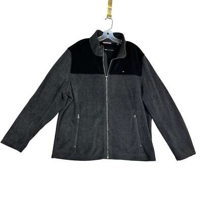 Tommy Hilfiger Color Block Fleece Jacket Mens Size XL Black Gray