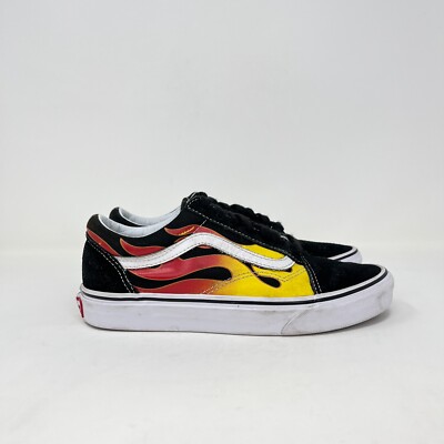 Vans Old Skool Black Flame Retro Athletic Skate Shoes Size Men 6 - Women 7.5